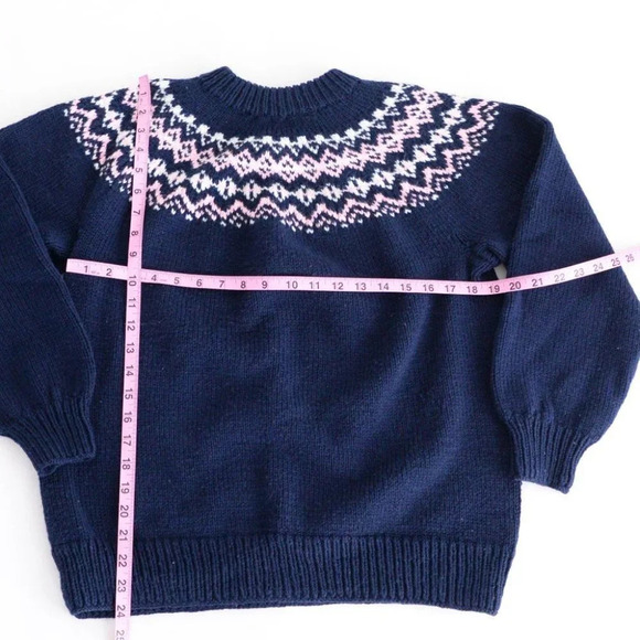 Vintage Navy Chunky Knit Cowichan Fair Isle Fisherman Sweater Cabincore S - Picture 5 of 12